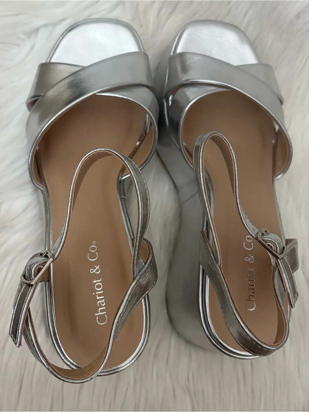 Chariot & Co Daystar Silver Metallic Y2k Style Platform Strappy Sandals